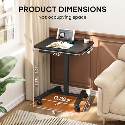 Small Mobile Standing Desk with Drawer, 23.6" x 19.7" Top - Image 2