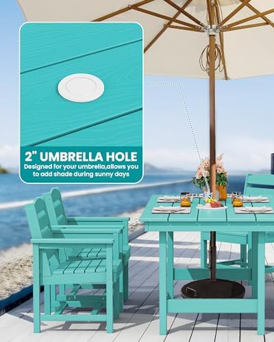 SERWALL HDPE Dining Set with Umbrella, Outdoor Dining Set for 6, Aruba - Image 2