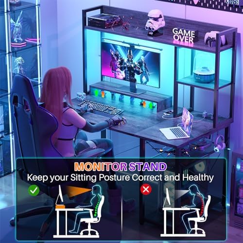 Cyclysio 39'' Gaming Desk with Hutch and Reversible Storage Shelves, Grey - Image 5