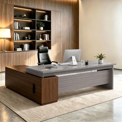 L Shaped Executive Desk with Drawers, Large Wood Workstation, Modern Executive Office Furniture for Home Office and Business Workspace, Multiple Sizes & Colors by Unknown