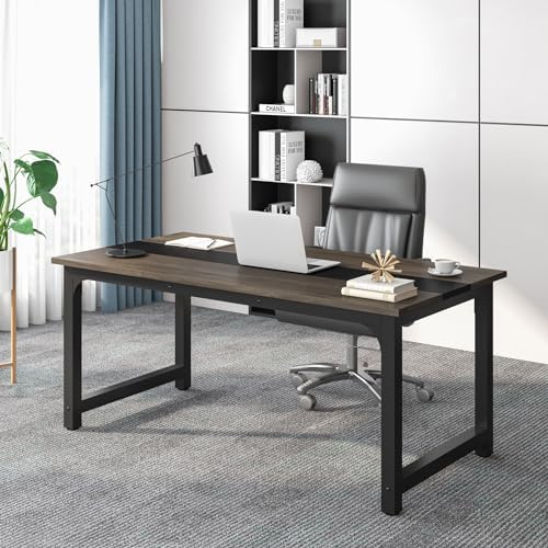 Tribesigns 63” Executive Desk, Large Office Computer Desk with Thicken Frame, Modern Simple Workstation Business Furniture for Home Office, Vintage Grey/Black by Tribesigns