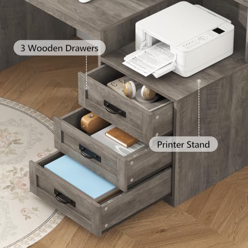 65" Farmhouse Computer Desk with Drawers and Printer Stand for Home Office - Image 5