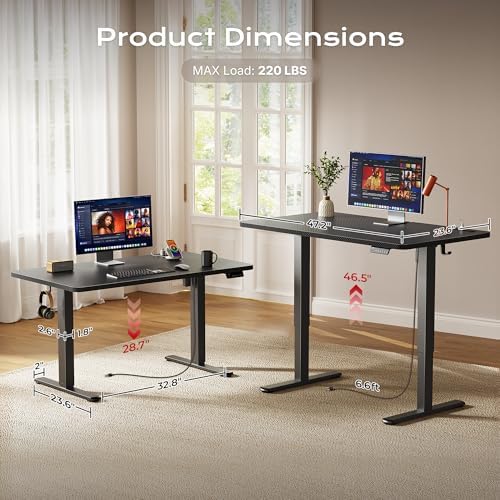Huuger 47 X 24 Inch Electric Standing Desk with Power Outlets and USB-C Port, Height Adjustable Desk, Sit Stand Desk for Home Office, Computer & Gaming Desk, Stable Steel Frame, Carbon Black - Image 5