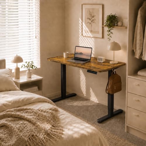 Electric Standing Desk, 40" x 24" Adjustable Height Sit Stand Desk, Small Space Workstation, Compact Computer Desk for Home Office, Stable Steel Frame (Rustic) - Image 2