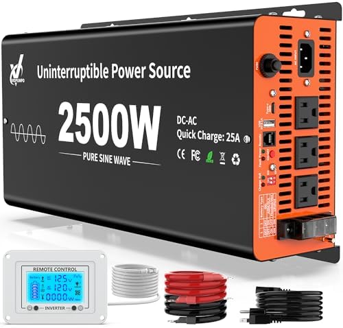 2500 Watt Sump Pump Battery Backup System, Pure Sine Wave Output, Professional Backup System in The Event of a Power Outage, Remote Controller with LCD Screen, Automatic Grid and Battery by Unknown