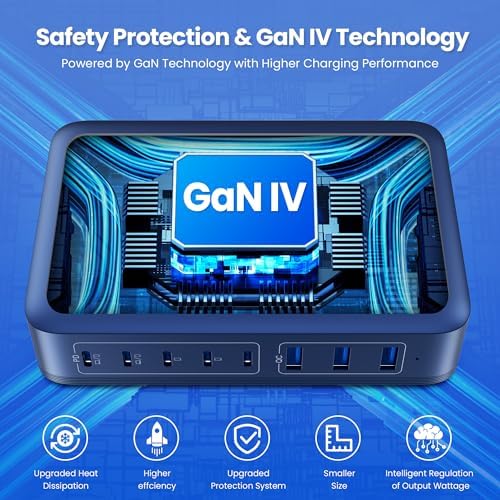 USB C Charger Block 515W[2025 Upgraded] GaN IV 8 Port Fast Charging Station Hub,Dual PD 100W USB C Laptop Charger Compatible with MacBook Pro/Air,iPad,iPhone 16/15,Galaxy S23/S24 Steam Deck Dell XPS - Image 5