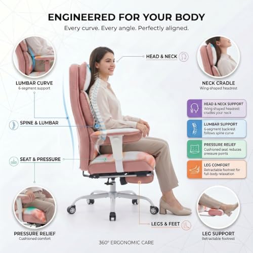 Efomao Watercolor Fabric Executive Office Chair Home Foot Rest, Pink - Image 3