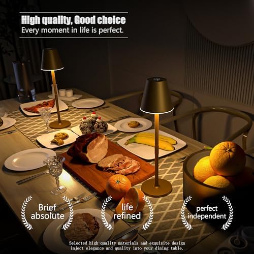 Timjorman 4-Pack Cordless Table Lamps - 5000mAh Rechargeable Battery Operated Desk Lamp, 3-Level Dimmable LED Night Light for Bedroom, Dining, Restaurant - Metal Design (Bronze 4PACK) - Image 3