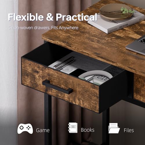 Pamray 47 Inch Small Computer Desk with 3 Drawers for Bedroom Study Writing Home Office Table for Small Spaces Vintage - Image 5