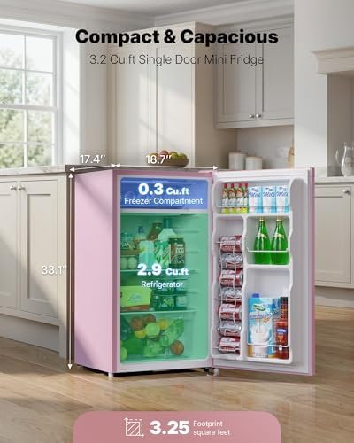 Upstreman 3.2 Cu.Ft Mini Fridge with Freezer, Pink-BR321 - Image 2