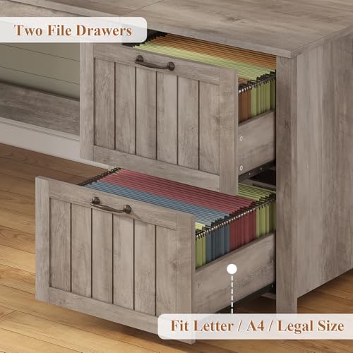 SEDETA 63" Farmhouse Executive Desk with Drawers and Storage Cabinet, Grey - Image 6