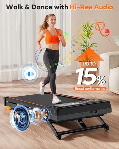 Walking Pad Treadmill with 15% 12-Level Auto Incline, 450 lbs Capacity UI Screen, Trisomy 3.5HP Quiet Under Desk Treadmill with Speaker & Remote, Compact Treadmills for Home Hiking - Image 6