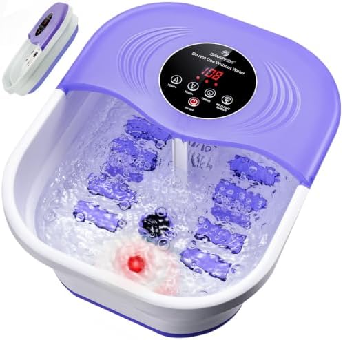 SPA4PIEDS Collapsible Heated Foot Spa Bath with Bubble, Foot Soaking Tub Featuring 8 Shiatsu Rollers, Pumice Stone and Built-in Timer for Mom, Dad and Foot Relaxation (Purple) by Spa4pieds