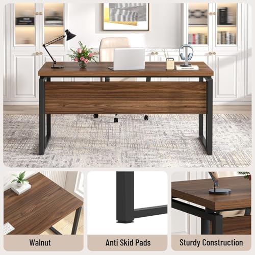 EXCEFUR Home Office Desk, Modern Computer Desk for Workstation, Wood Metal Executive PC Laptop Study Writing Table for Living Room, 53 Inch, Rustic Walnut - Image 5