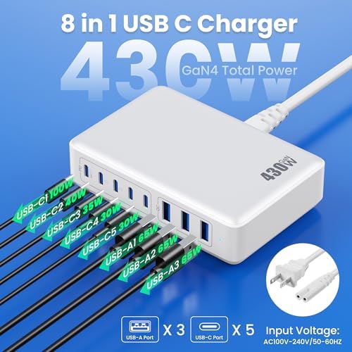 USB C Charger 430W USB C Charger Block, 8-Ports GaN IV Fast Charging Station Hub,PD 100W Laptop Charger Adapter,for MacBook Pro/Air/iPad/iPhone16/15/14/Apple Watch/DELL/Samsung for Home Office - Image 2