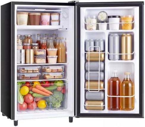 DUMOS 3.2 Cu.Ft Mini Fridge with Freezer, Single Door Refrigerator with Adjustable Thermostat, Compact Small Fridge for Bedroom, Office, Dorm, Single Door Black by DumosLifestyle