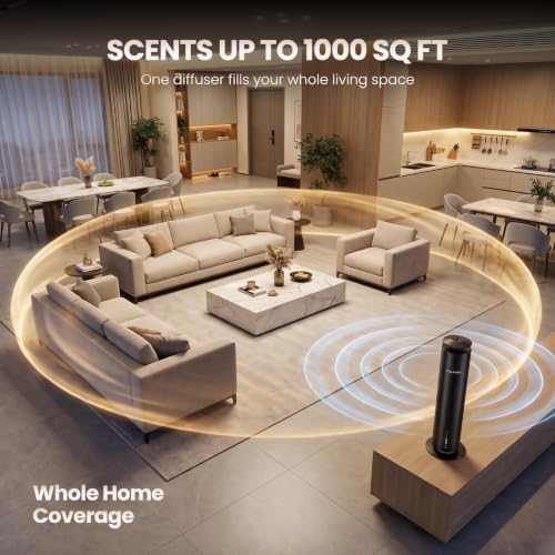 Waterless Essential Oil Diffuser for Large Room up to 1000 Sq Ft - Smart Hotel Scent Diffuser for Home with App, Remote & Timer, Whisper-Quiet Aluminum, Includes 2 x 120ml Oils (Black) - Image 3