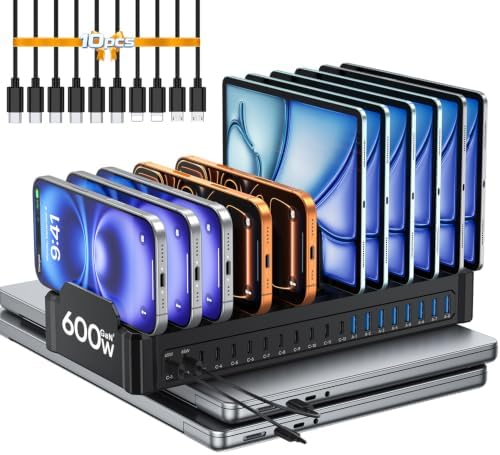 20-Port 600W Moezuti Charging Station for Multiple Devices with 10 Cables by Unknown