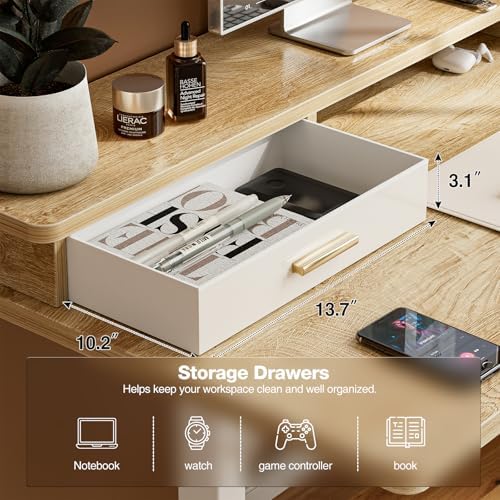 Grandder Electric Standing Desk with Two Drawers, Sit to Stand Up Height Adjustable Desk with Storage Shelf for Home Office, 63 * 24 Inch, Study, Ergonomic Adjustable Computer Desk, Oak - Image 5