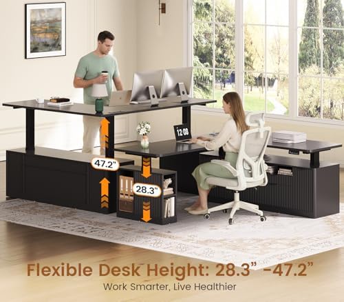 SEDETA Fluted L Shaped Executive Electric Standing Desk with 4 Drawers - Image 3