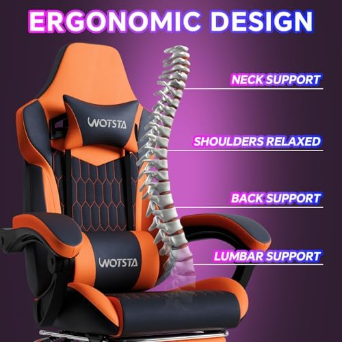 Gaming Chair with Footrest, High Back Gaming Chairs PVC Leather Ergonomic Gamer Chair with Adjustable Headrest Lumbar Support Racing Style Video Gaming Chair for Office/Home (Sky Orange) - Image 5