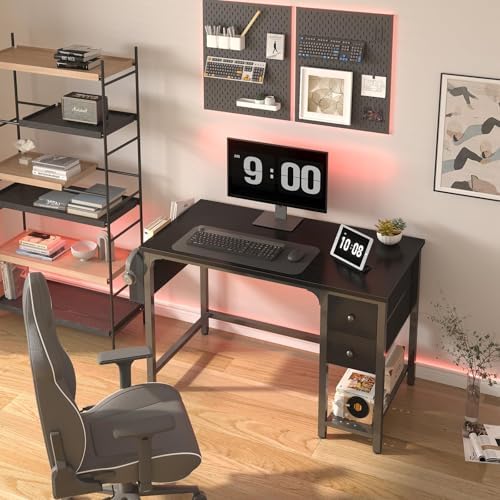 Lufeiya Computer Desk with Fabric Drawers, 40 Inch Reversible Gaming Desk for Small Space Home Office, Modern Simple Study Writing Table PC Desks for Bedroom, Black - Image 2