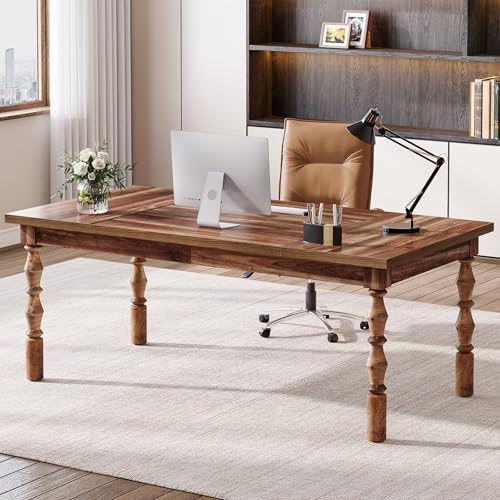 Tribesigns Large Walnut Executive Office Desk, 62" Farmhouse Computer Desk by Tribesigns