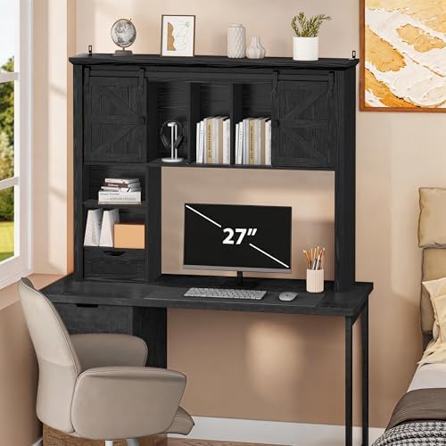 Large Desktop Bookshelf, 47.2" Desk Shelf with Sliding Barn Door - Image 7