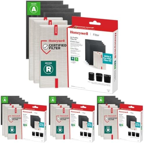 Honeywell HEPA Air Purifier Filter Replacement Kit for HPA300, HPA3300, HPA5300, HPA8350 series Air Purifiers, Value Combo Pack Includes 3 HEPA R & 4 A Carbon Pre-Cut Pre-Filters, 7 Piece (Pack of 4) by HoneywellPluggedIn