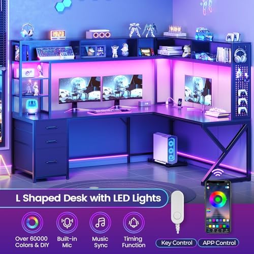 SEDETA L Shaped Gaming Desk with Storage Shelves, Hutch, Drawers - Image 4