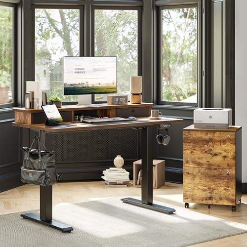 TIQLAB 55 * 28 inch Standing Desk with Two Drawers&Top Shelf, Rustic Brown - Image 2