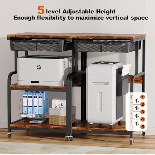 EasyCom Large Printer Stand with Drawer, 3-Tier Industrial Rolling Cart - Image 4