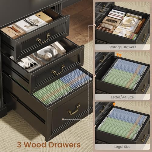 SEDETA 67" L Shaped Desk with Tall Arched Bookshelf & 3 Drawers Storage - Image 4