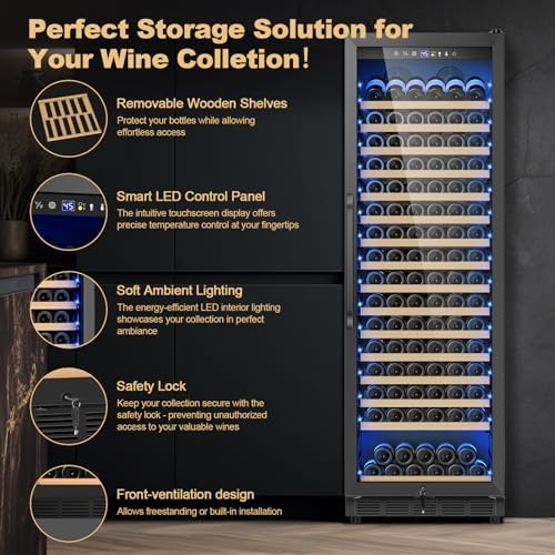 Upgraded 190 Bottles Wine Cooler Refrigerator,24 Inch Wide Wine Fridge with Professional Temperature Control System,Freestanding or Built-in installation, Quiet Operation,Black - Image 3