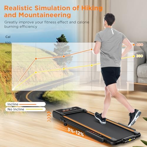 Walking Pad with 12% Incline, Under Desk Walking Pad Treadmill with Handle Bar & Removable Desk Workstation, 3 in 1 3.5HP Foldable Treadmill 300lbs Capacity for Home Office with Remote Control - Image 2
