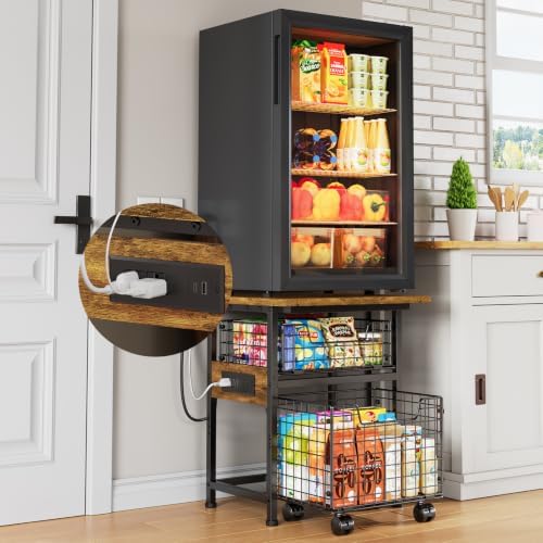 Mini Fridge Stand with Storage and Power Outlet, Small Refrigerator Stand by Hongtamoya