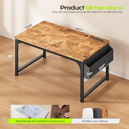 DurayLoly 47x24“ Computer Desk, 2X Thicker Desktop,2.2” Steel Frame, White - Image 3