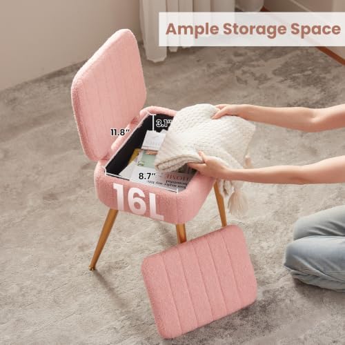 Vanity Chair with Storage Stool with Folding Back Makeup Chair - Image 4