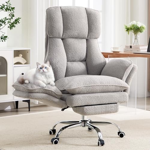 Big and Tall Office Chair with Flip Arms and Footrest, Teddy Criss Cross Legged Home Office Desk Chair with Pet Seat, Comfy Reclining Computer Gaming Chair, Grey by choairy