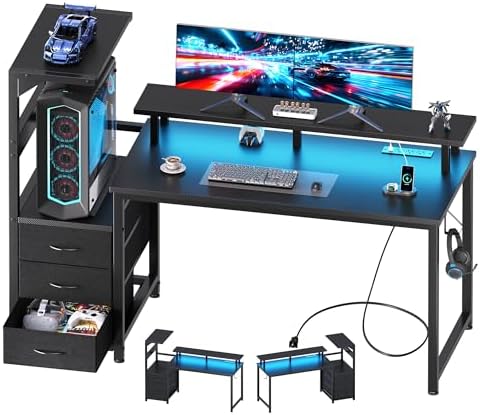 DUMOS 52” Reversible Gaming Computer Desk with Drawers and Power Outlet by DumosLifestyle