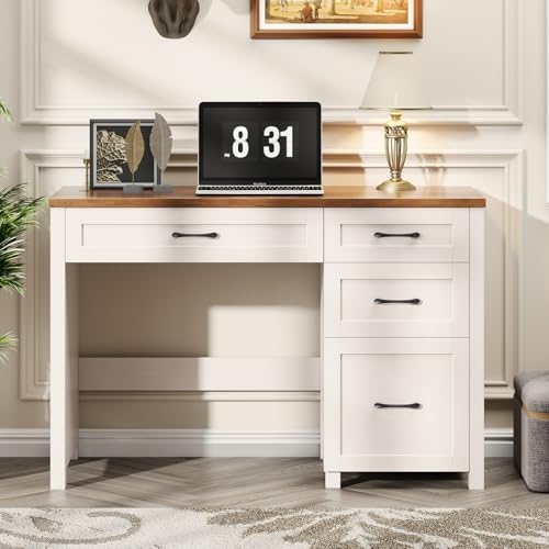 Farmhouse 47" Executive Desk, Computer Desk with File Drawer, Unique White - Image 6