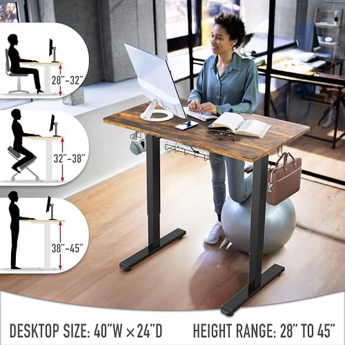 SHW 40-Inch Electric Height Adjustable Standing Desk w/Drawer, Rustic Brown - Image 5
