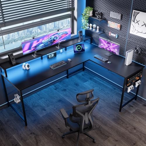 Pamray 64 Inch L Shaped Gaming Desk with Monitor Stand and Power Outlets - Image 2