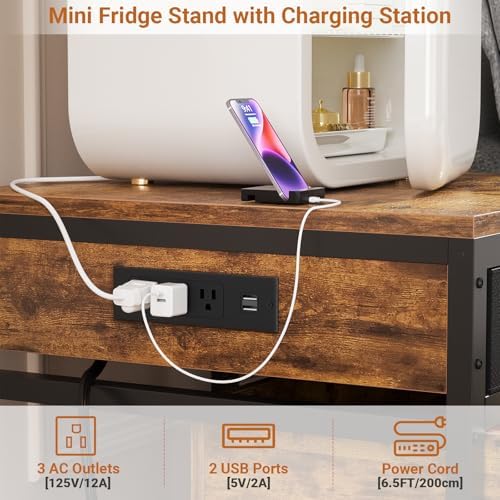 Unikito Mini Fridge Stand with Storage Drawer and Power Outlet - Image 3
