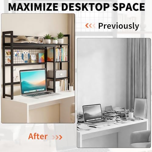 IBVIVIC Desktop Shelf, 38.5'' Desktop Organizer Shelf for Computer Monitor, 4 Tier Hutch Storage Rack for Home Office Dorm, Black - Image 4