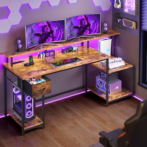 DurayLoly Computer Desk with 55" Long Monitor Stand, 18"Ample Printer Space - Image 7