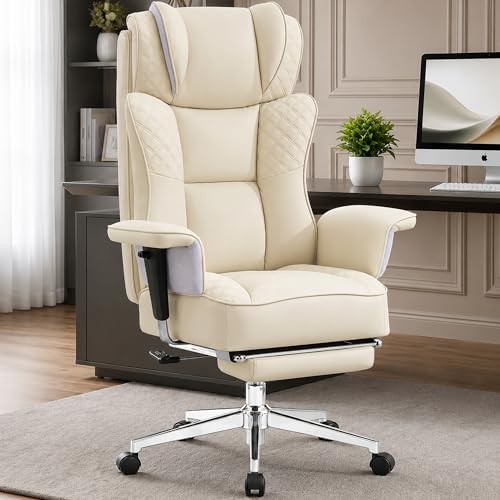 Office Desk Chair, High-Back Big and Tall Leather Chair with Footrest by Unknown