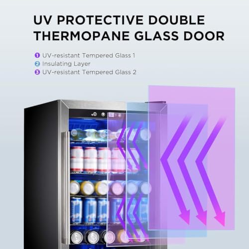 Electactic Wine Cooler 37 Bottle Freestanding Fridge with Stainless Steel Reversible Glass Door, 145 Can Beverage Refrigerator Quiet Compressor for Home Kitchen Bar, 4.5 Cu.ft Silver - Image 4