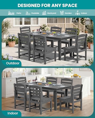 SERWALL HDPE Outdoor Dining Furniture, Outdoor Dining Set for 10, Gray - Image 6
