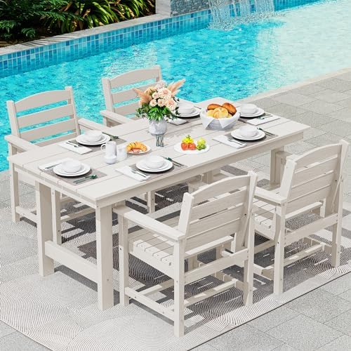 SERWALL 5 Pcs HDPE Patio Dining Set, Outdoor Dining Set for 4, White by SERWALL